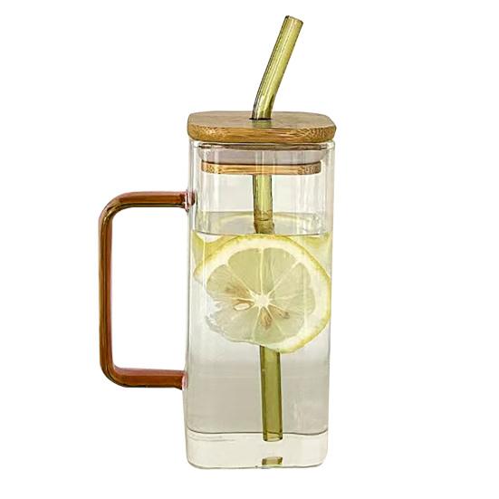 Квадратный стеклянный стакан с ручкой и крышкой 380 мл прозрачная кофейная чашка портативная банка для чая и молока для горячих и холодных напитков
