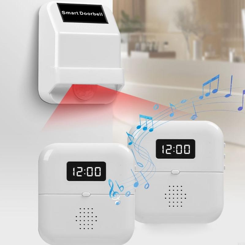 European Wireless Doorbells with Motion Sensors Time Display & USB Battery Operation Wireless Not Theft Alarm ABS M4YD
