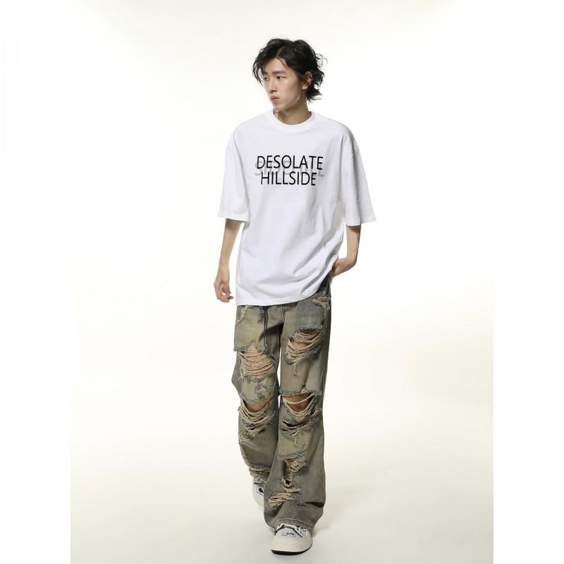 Distressed Ripped Washed Denim Jeans Unisex Loose Fit Straight Leg Casual Streetwear Pants Men Women