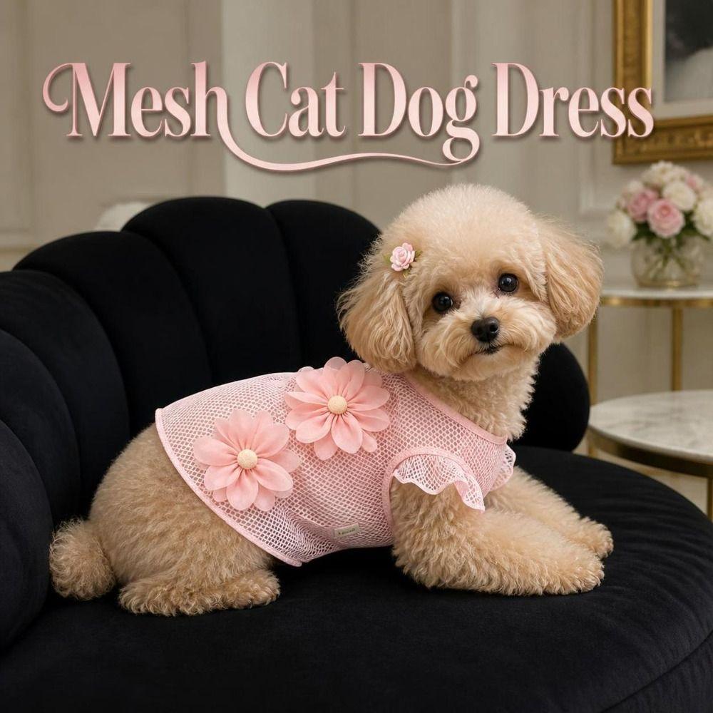 Breathable Pet Sundress Mesh Cat Dog Outfit Cute Cat Dog Dress Pet 0-8 Kg