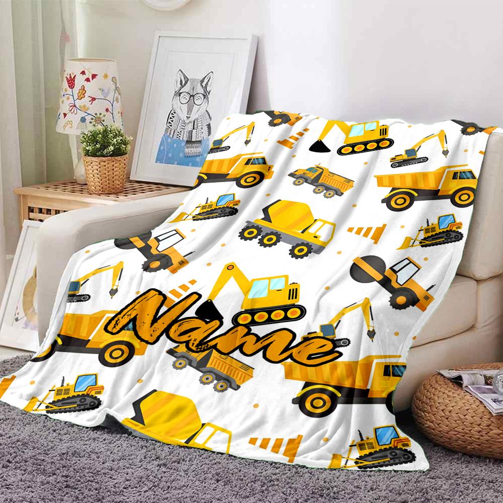 Custom Name excavator Theme Printed Blanket - Perfect for Couch, Bed, Travel & Outdoor Use | Machine Washable, Cozy & Durable.