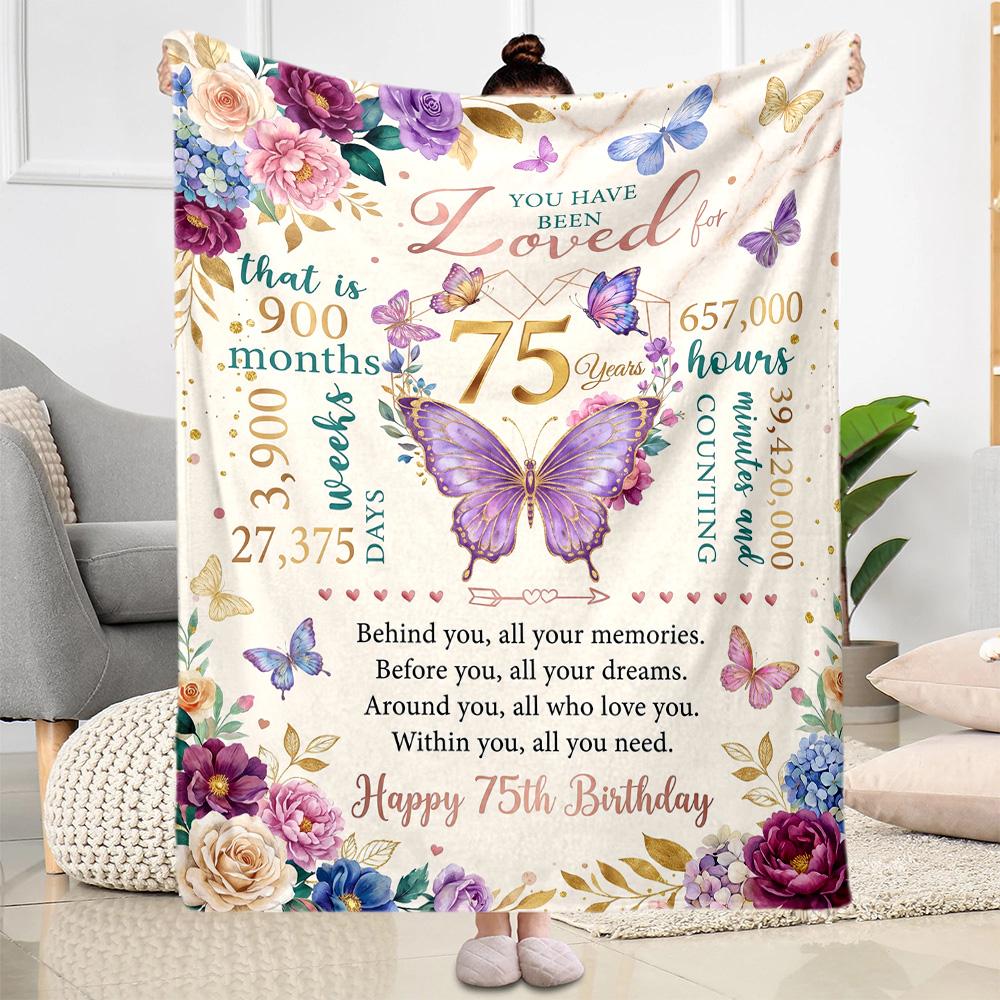 75th Birthday Celebration Blanket Comfortable Suitable for Bed Picnics Livingroom Four Seasons Multipurpose Playful Design
