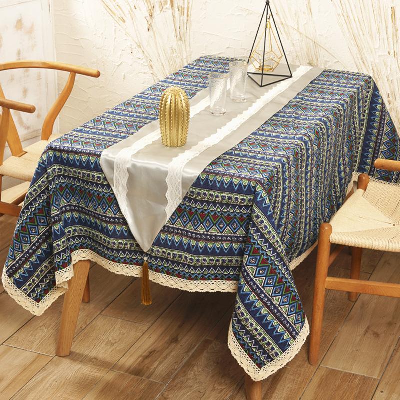 Folk - Заказная круглая и прямоугольная рождественская скатерть в клетку с геометрическим узором в полоску, мягкая ткань, скатерть для банкета для чая