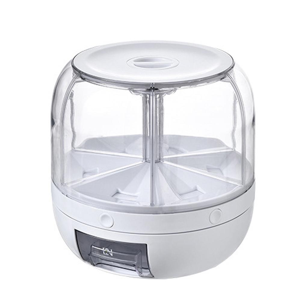 Grain Dispenser, Rotating Rice Dispenser Storage Container, 6-Compartment Dry Food Dispenser With Measuring Cup, Food Storage Containers For Kitchen