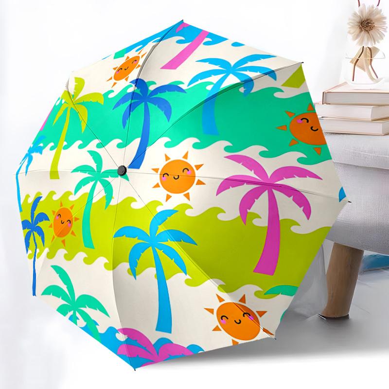 1pc Beachscape, Tropical Open/Close Folding Umbrella - Raining Gear for Travel Umbrella, All- Portable Umbrella for & Men 8-Rib yy251229012