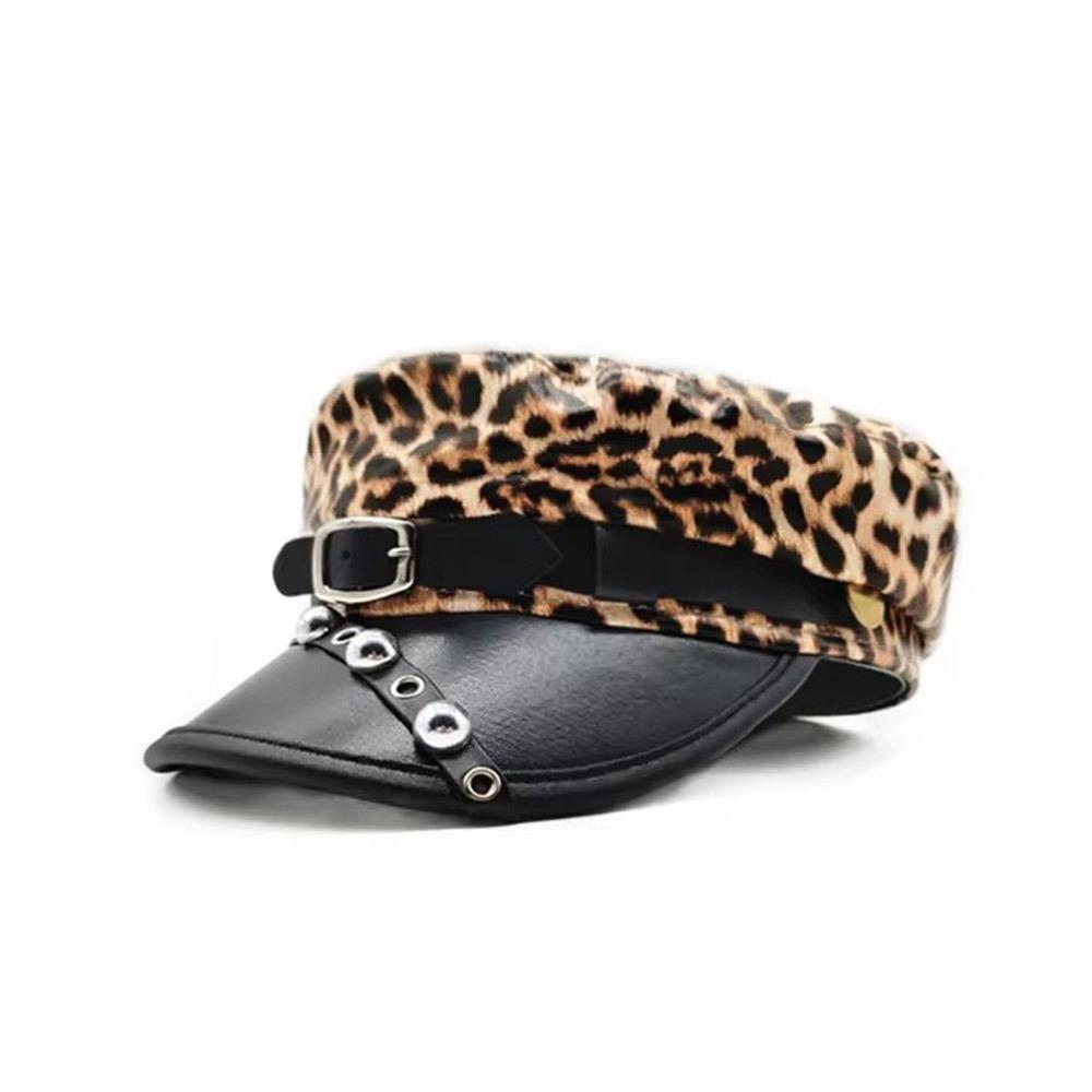 Панк Клепки Леопардовая Шляпа Сексуальная Шляпа с Плоским Верхом Модная Берет Y2k для Женщин