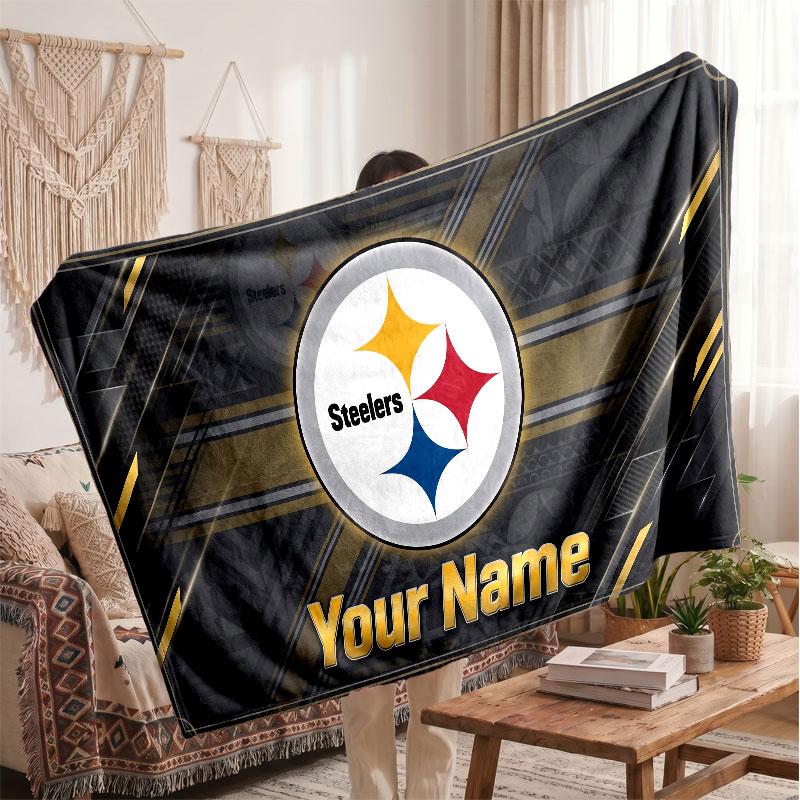 Pittsburgh Steelers Flannel Blanket, Custom Name Text Personalized Soft Throw Blanket Home Decor Gift