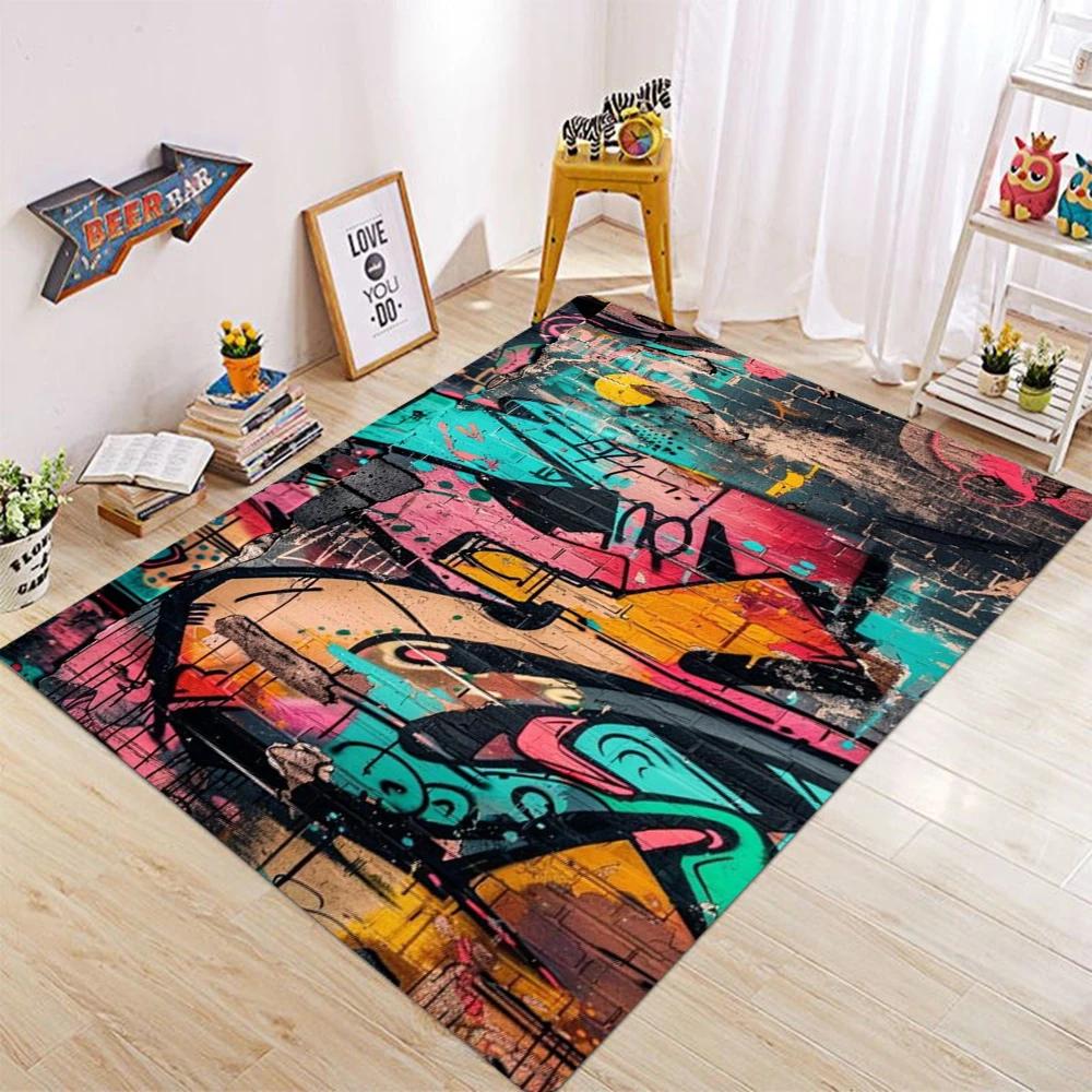 Colorful Graffiti Street Style Floor Mat with Multiple Options for Living Room Kitchen Carpet Anti Slip Modern Decoration Gifts