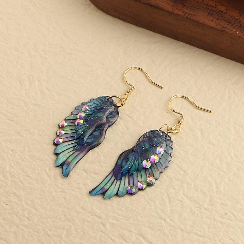Colorful Resin Rhinestone Double Butterfly Wing Dangle Earrings for Women Wedding Holiday Jewelry