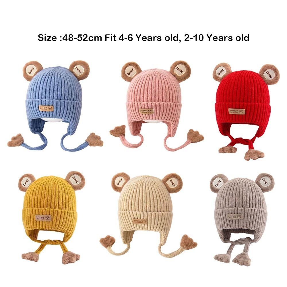 Милый дизайн с мишкой Шапка-бини для малышей Хлопковая подкладка Зимняя теплая вязаная шапка для младенцев Одежда для малышей