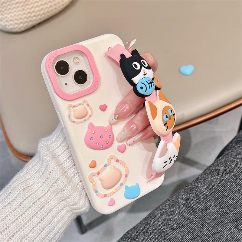 Мультяшная кошка Браслет Чехол для iPhone 14/13/12/17/16/15PROMAX Защита от падения