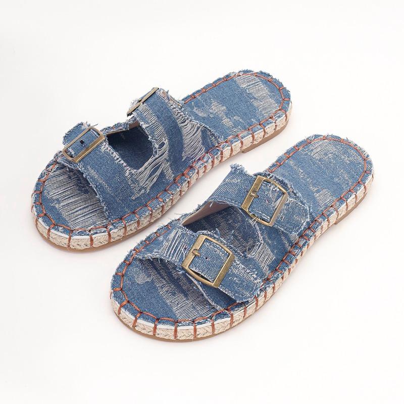 2024 Модная женская обувь больших размеров, женские тапочки, горячая распродажа, повседневные тапочки с открытым носком, женские весенние тапочки на плоской подошве с пряжкой на ремне