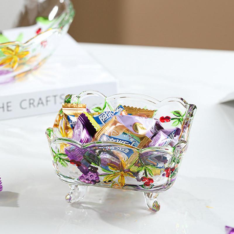 Расписанная вручную цветная стеклянная банка - Резьба по винограду, Квадратная ретро банка для конфет, Пепельница, Рельефная банка для хранения, Шкатулка для драгоценностей и Декоративная чаша