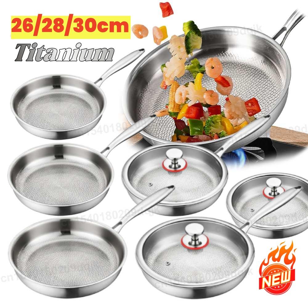 Titanium Steel Frying Pan Uncoated Non Stick Pan Fish Scale Hammer Pattern Household Steak Frying Pan Kitchen Cookware 26/28/30