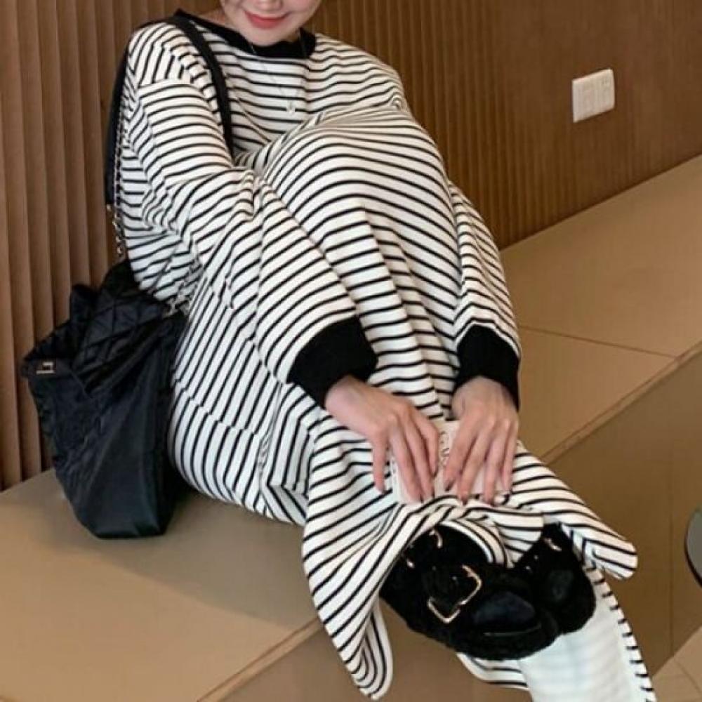 Navava Casual Striped Long Sleeve Round Neck Dress No864
