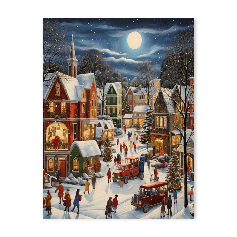 Merry Christmas Holiday Decorative Canvas Painting Nordic Santa Claus City Snow Scene Posters Living Room Wall Art Home Decor