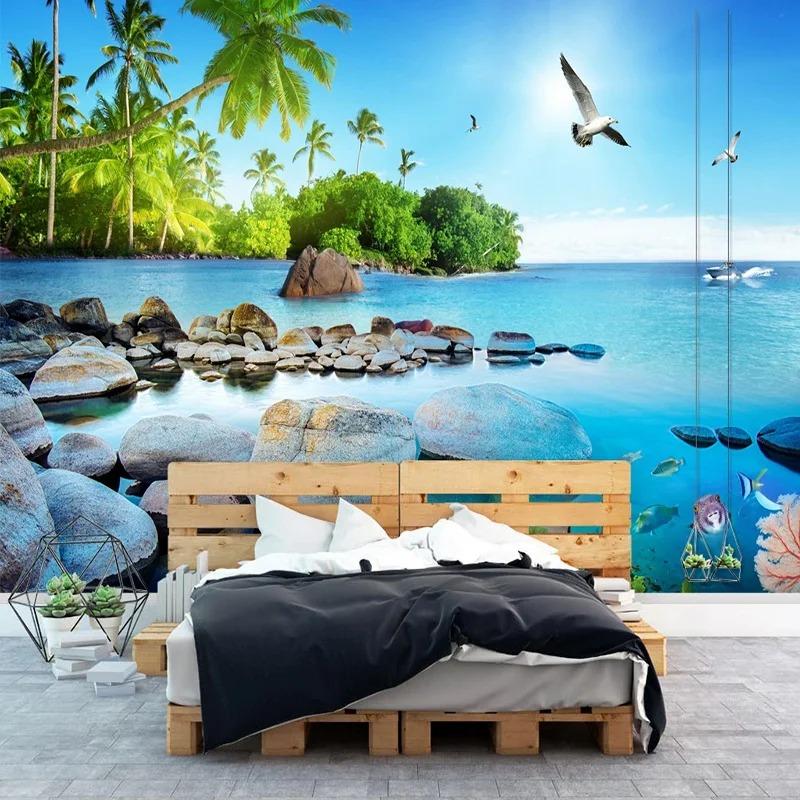 3d обои Морской пейзаж Пейзаж Настенная живопись Гостиная Спальня Домашний декор Настенная роспись
