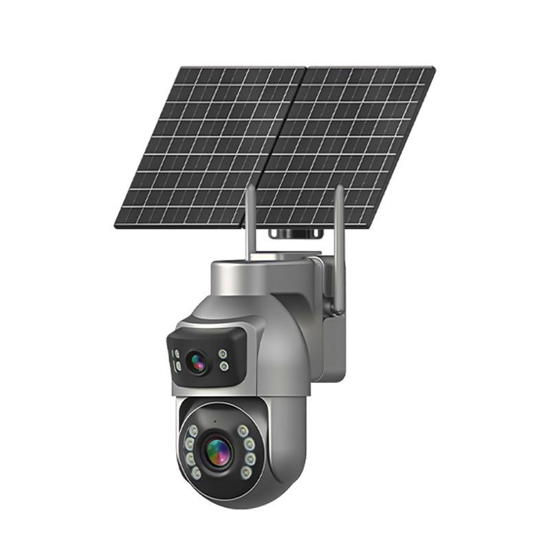 Solar-Powered Dual-Lens Surveillance Camera, 10X Zoom, Full Color, Outdoor Waterproof, Mobile Alarm Monitoring.