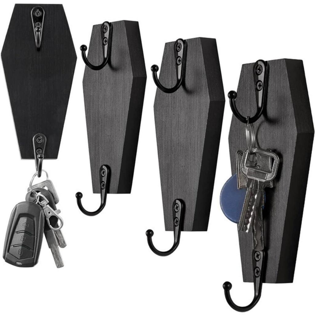 1pc Gothic Coffin Wall Hook for Keys Spooky Home Decor for Wall Rustic Black Wooden Hanger for Mugs Purse Towel Clothes Wall Mounted Coffins Hanger
