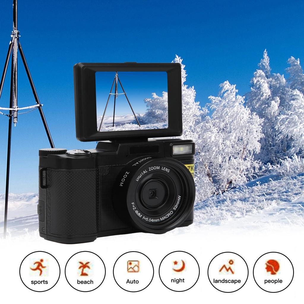 Digital Camera 3in LCD Screen 180 Degree Rotation 2.7K 30MP High Definition USB Charging