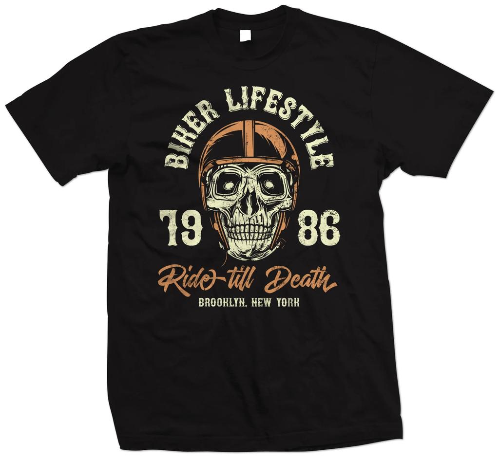 Мужская хлопковая футболка Байкер Мотоцикл Принт Большого размера Крутая Мода Уличная одежда Классическая футболка Большого размера Новинка Мотоциклетный топ S-4XL