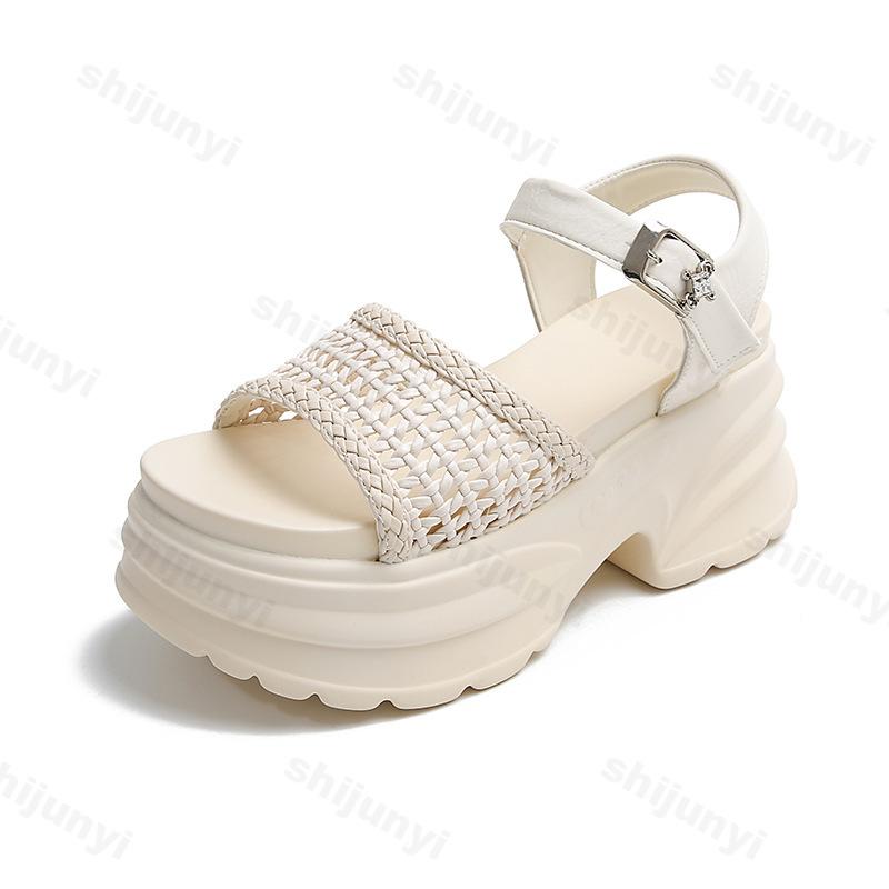 Модные элегантные сандалии на танкетке с вырезами, повседневные сандалии на толстой подошве для женщин, лето 2025, с открытым носком, удобные, универсальные, модные туфли