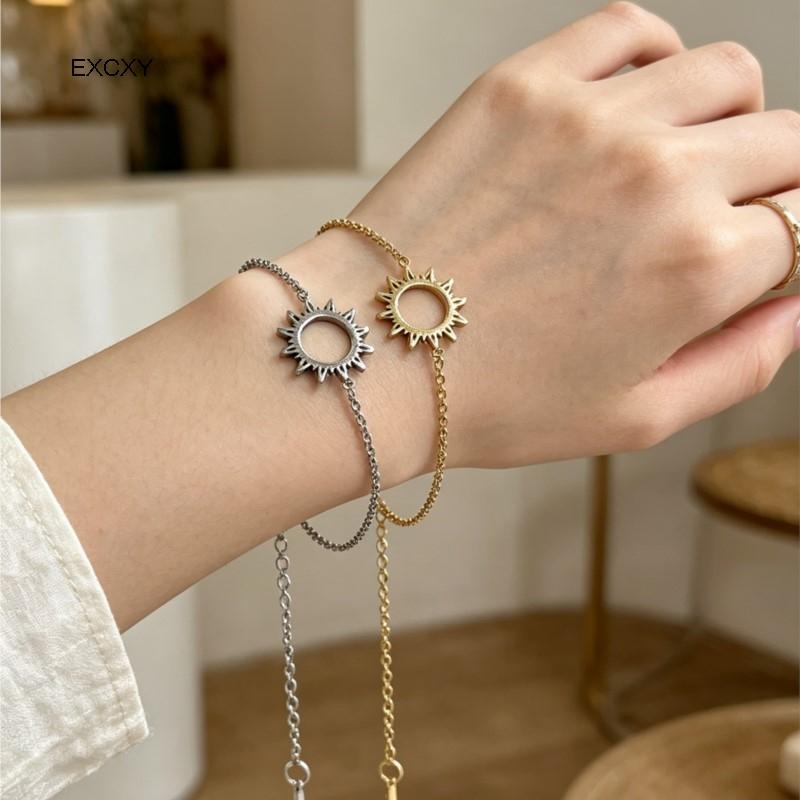 EXCXY Sun Hollow Bracelets For Women Stainless Steel Hand Chain Vintage Sunflower Anklet Boho Foot Jewelry Accessories