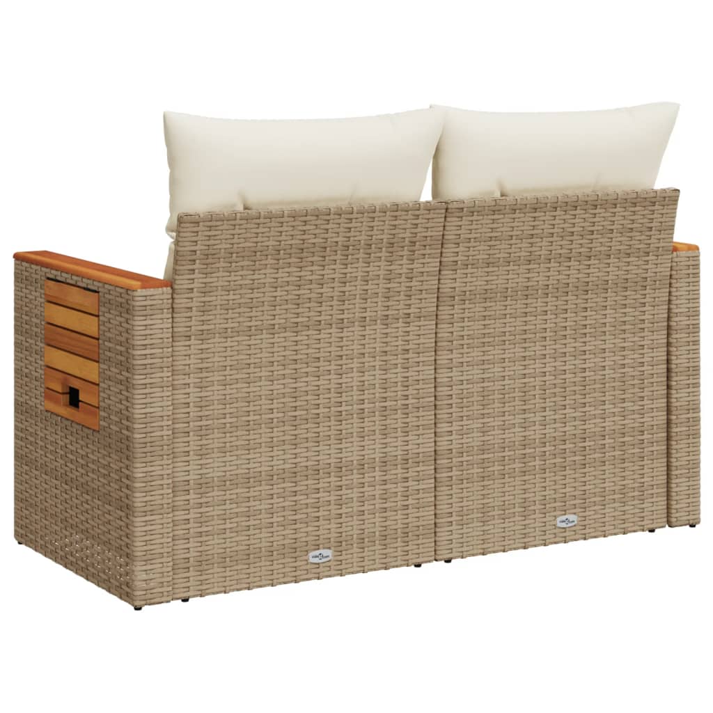 2 Seater Garden Sofa with Cushions Beige Poly Rattan