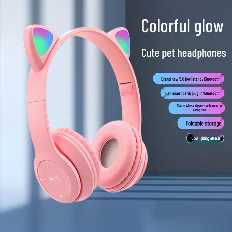 Беспроводные игровые наушники с кошачьими ушками Bluetooth P47M, с низкой задержкой, спортивный стиль
