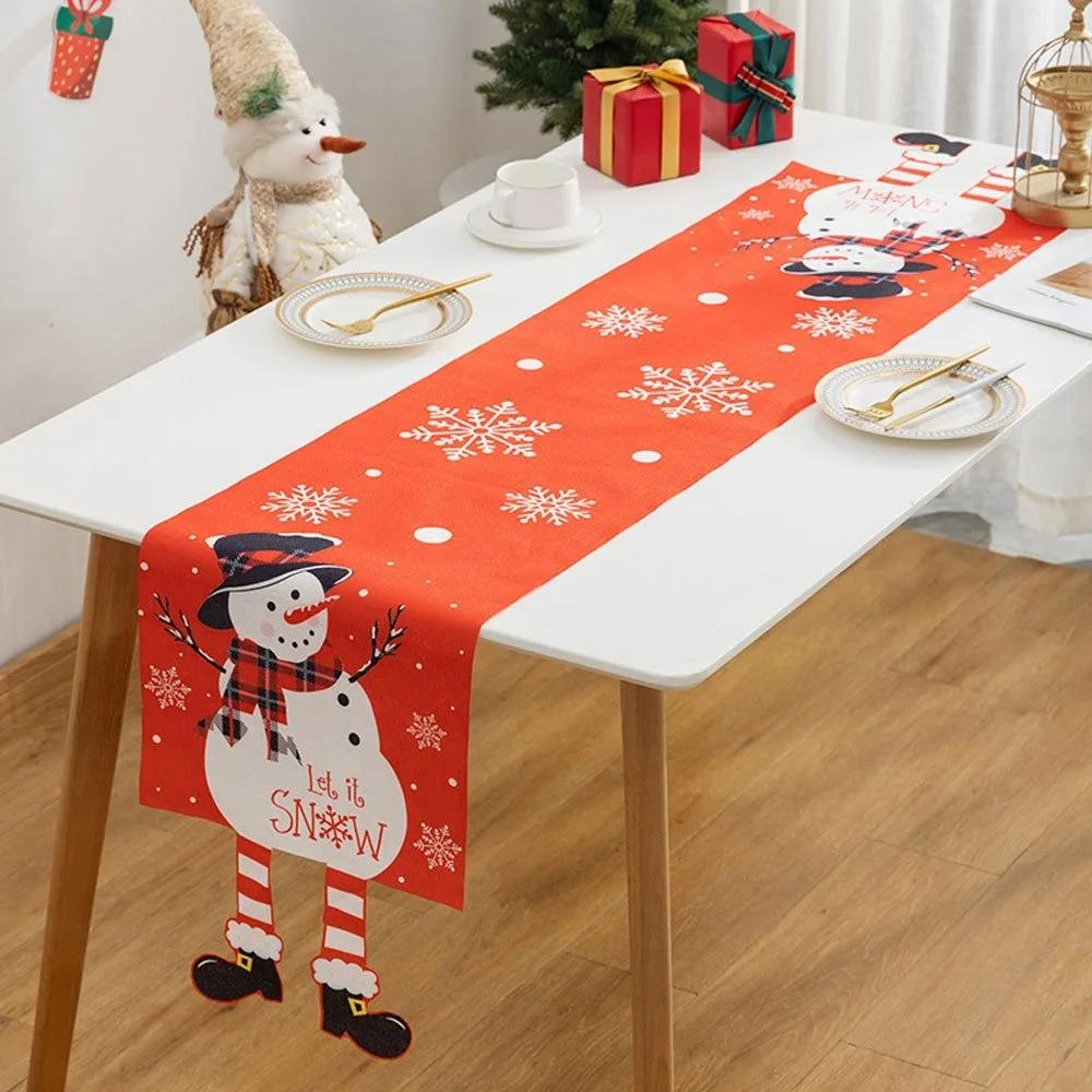 Мультяшная ткань Рождественская скатерть Рождественский орнамент Navidad Table Runner Многоразовый Рождественский флаг для стола Рождество