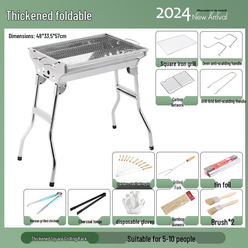 Large Portable Stainless Steel Charcoal BBQ Grill - Outdoor Folding Patio Oven
