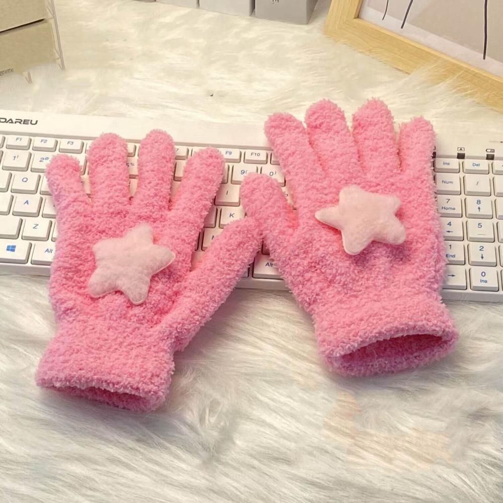 Cycling Coral Velvet Gloves Warmer Plush Gloves Cute Star Plush Gloves Women