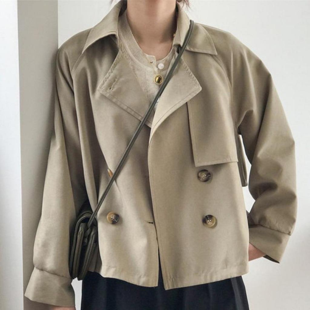 Корейский осенний плащ Ins, женская короткая повседневная куртка в стиле ретро, свободная тонкая куртка в британском стиле