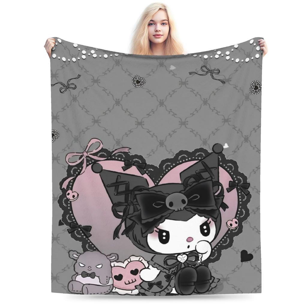 Cartoon Cool Cute Kuromi Fleece Throw Blanket  Blanket for Home Outdoor Super Soft Bed Rug