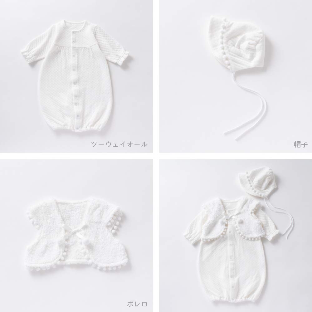 [Cream de Coco] шляпа-трансформер, болеро, комплект из 3 предметов, ансамбль, для торжества [церемонияформальный], сделано в Японии, осень-зима, для малыша, молочно-белый, 50-70 см