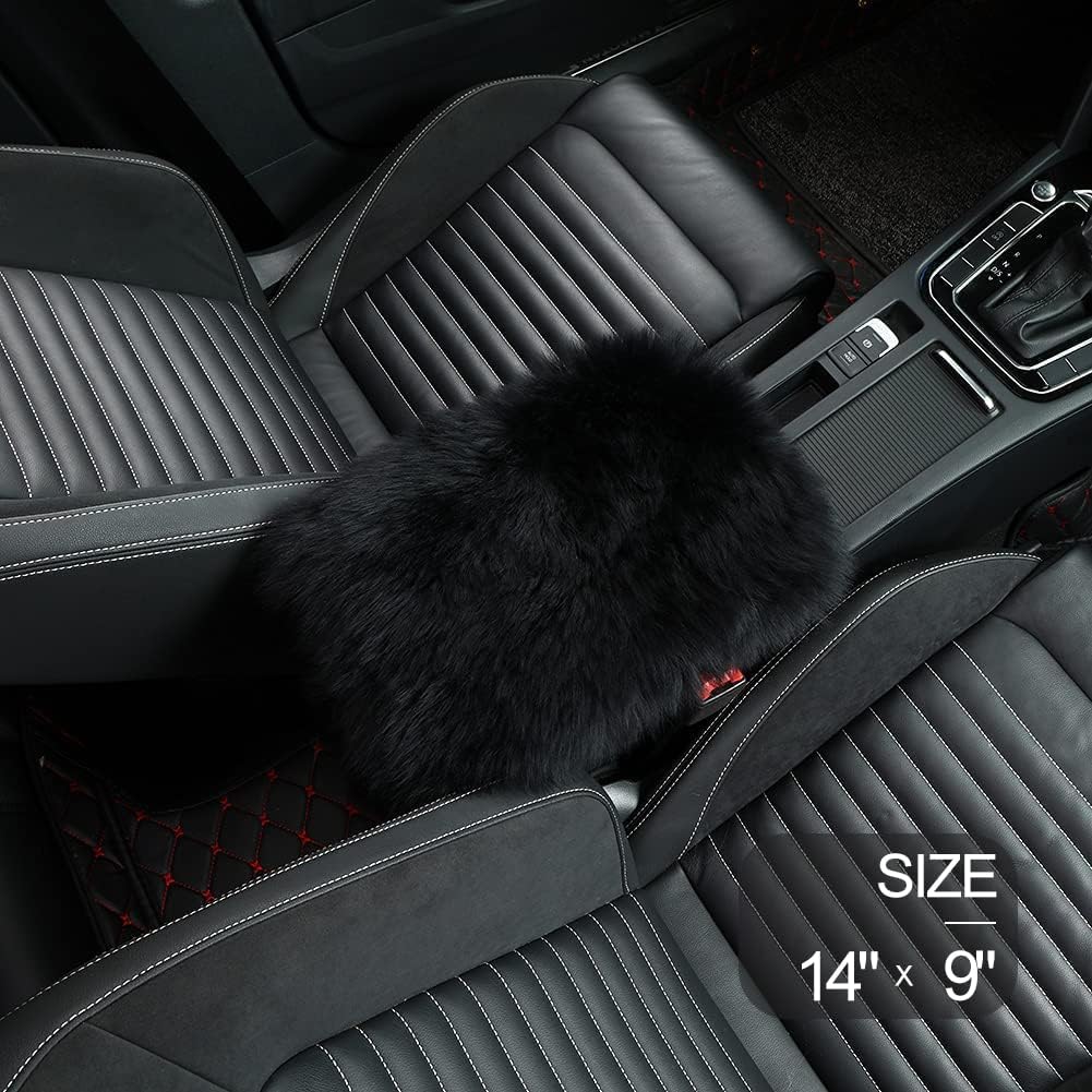LLB Auto Center Console Cover Pad Universal Fit for SUV/Truck/Car, Sheepskin Wool Fur Car Armrest Seat Box Cover, Furry Fluffy Auto Armrest Cover
