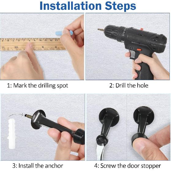 Chumia 24 Pack Door Stop Heavy Duty Solid Rigid Door Bottom Stoppers with Soft Rubber Tip Wall Mount for Protect Wall(Black)