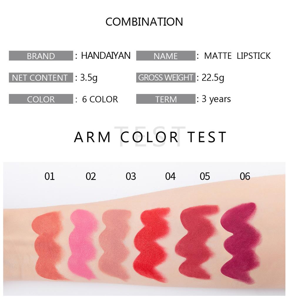 HANDAIYAN 6 Color Matte Nourishing Lipstick