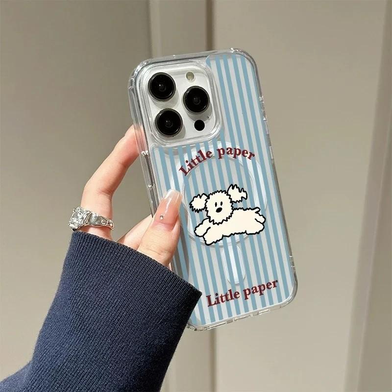 Милый мультяшный синий щенок Магнитный чехол для телефона для iPhone 17 16 15 14 13 12 11 8 7 Air Plus Pro Max X XR XSMax Мягкий прозрачный ТПУ чехол