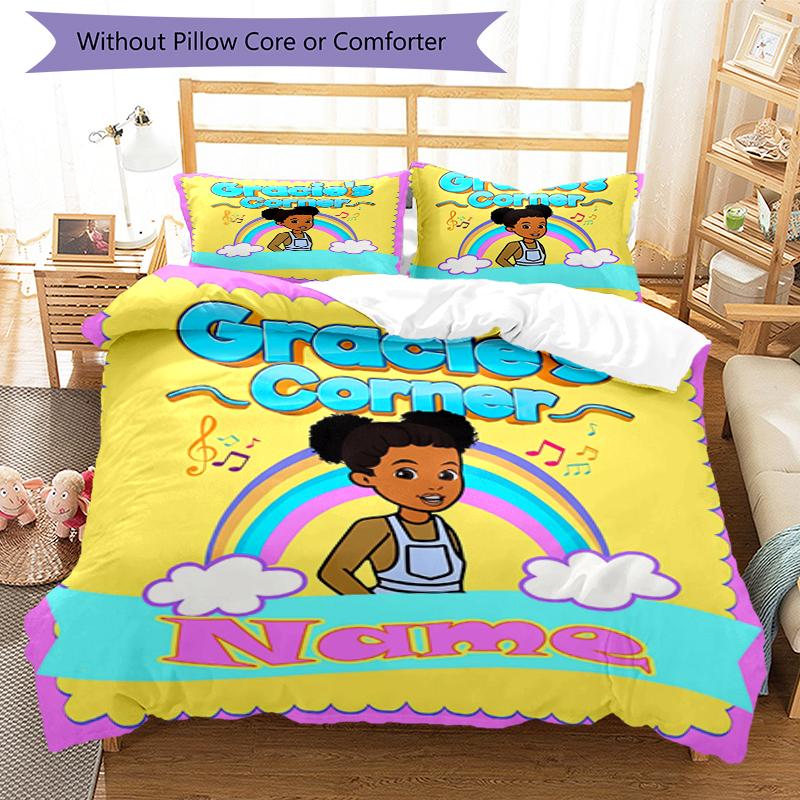 3pcs Custom Name Gracie's Corner Bedding Set Duvet Cover Closure Includes 1 Duvet Cover & 2 Pillowcases, Soft and Comfortable for All Seasons.