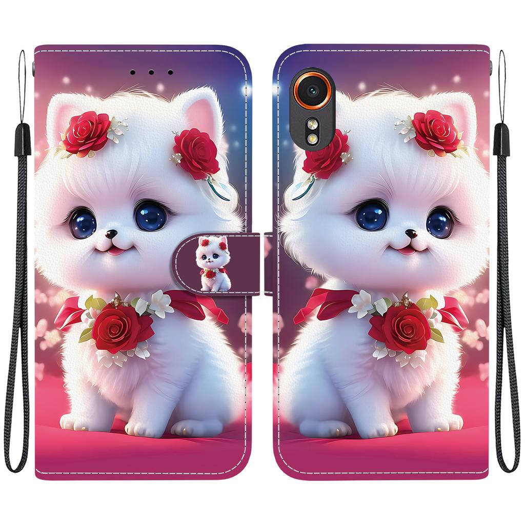 Чехол-книжка из искусственной кожи ручной работы для Samsung Galaxy XCover7 (SM-G556B/G556BU1)- Противоскользящий ударопрочный чехол с ремешком на запястье и дизайнами в виде сердец/роз и кошек