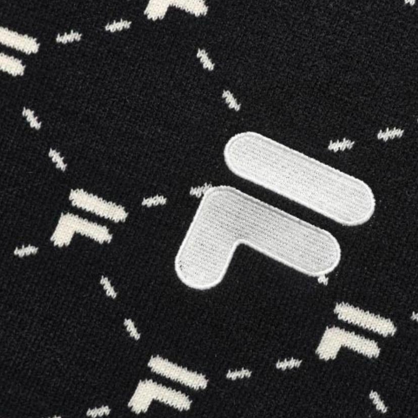 Fila Fusion Свитер женский повседневный с круглым вырезом, свободный, с длинным рукавом, с принтом логотипа по всей поверхности, цвет Глубокий черный T11W243406FBK