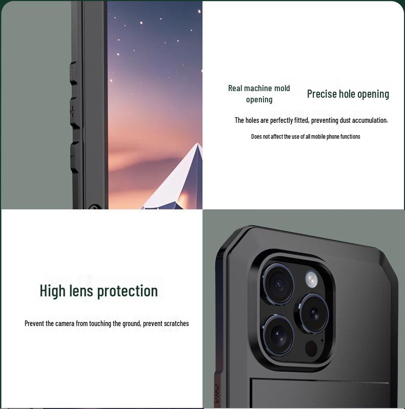 Трехзащитный металлический кейс-танк Apple 16 для iPhone 15 Pro Max - Ударопрочный, пылезащитный, герметичная защита