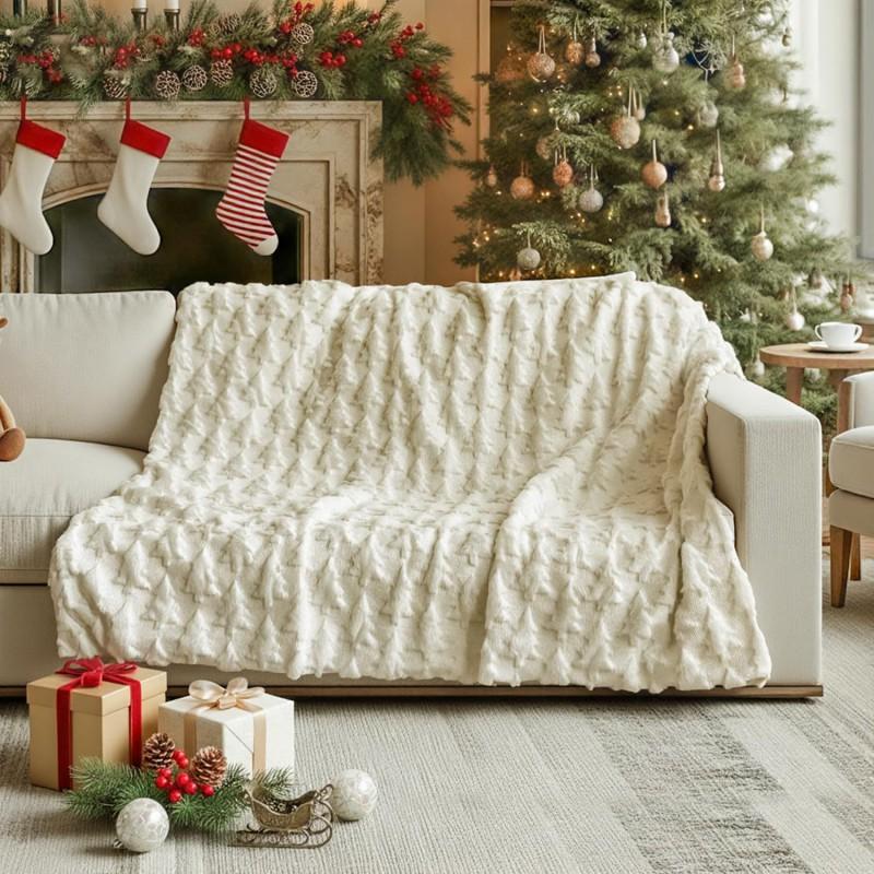 Christmas Tree 3D Embroidered Plush Blanket PV Fleece Throw Winter