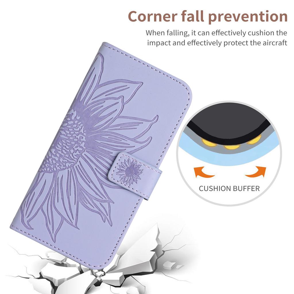For TCL 60R 5G Case Sunflower Imprint Leather Wallet Phone Cover with Wrist Strap