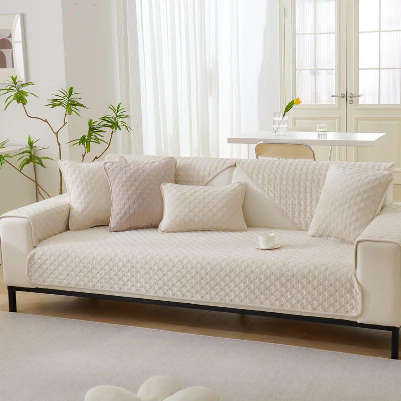 Sofa Cushion Non-slip Winter Quilting Plush Sofa Cover Towel Pets Kid Sofa Towel Anti-slip Universal Solid Color Couch Protector