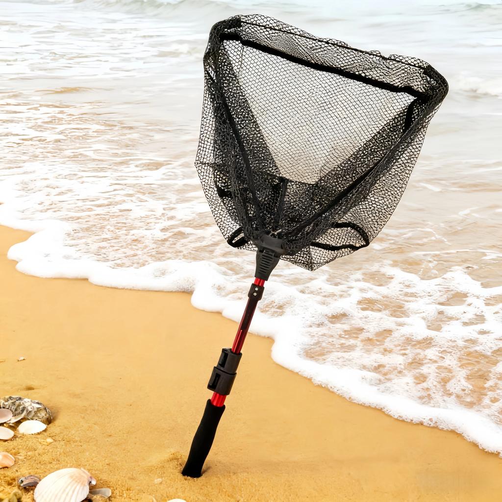 1pc 70cm Fly Fishing Triangle Foldable Telescopic Hand Net Aluminum Alloy Fish Catching Net Integrated Portable Net Fishing