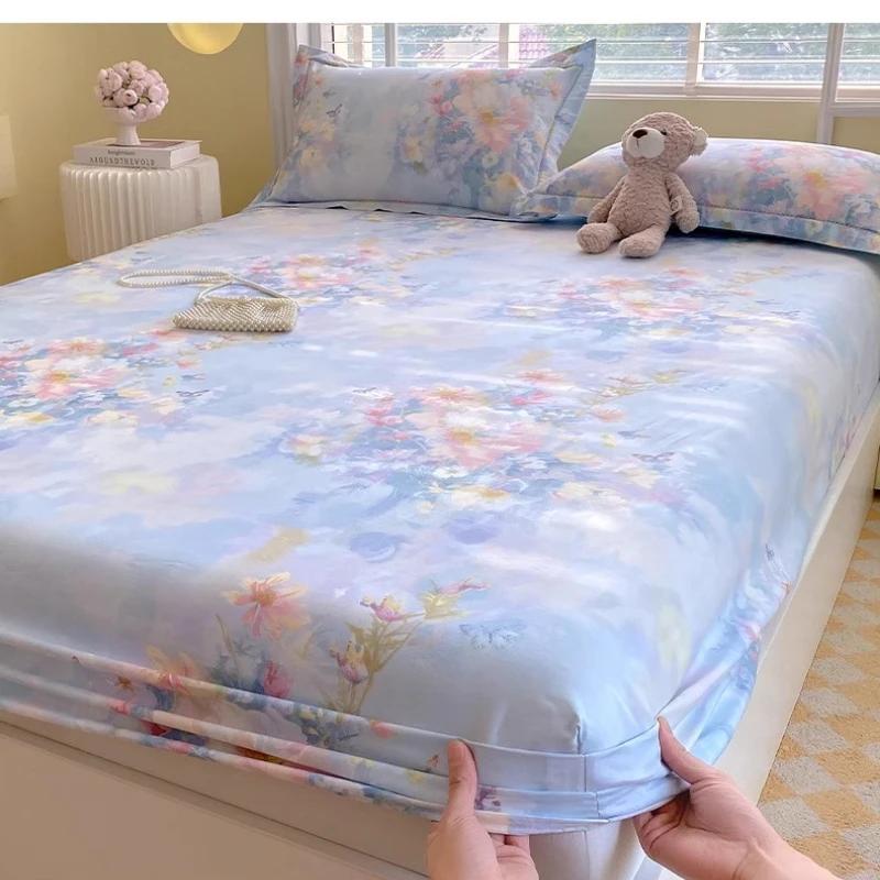 Односпальные, Двуспальные, Queen, King Хлопковые Печатные Натяжные Простыни для Домашней Кровати Пылезащитный Защитный Чехол Покрытие для Матраса Кровати