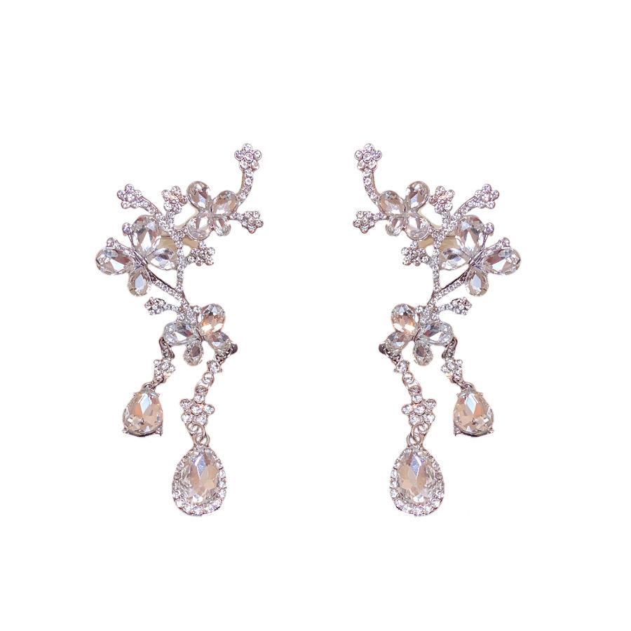 Silver Needle Diamond Butterfly Flower Water Drop Earrings Earrings Integrated Earrings Light Luxury Premium Exaggerated Personality Earrings