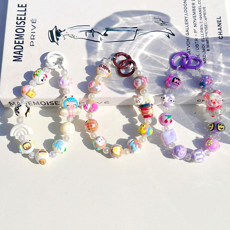 Ремешок-цепочка для мобильного телефона против потери, нарисованный вручную, с бисерным кулоном, брелок, подвеска для сумки, украшение